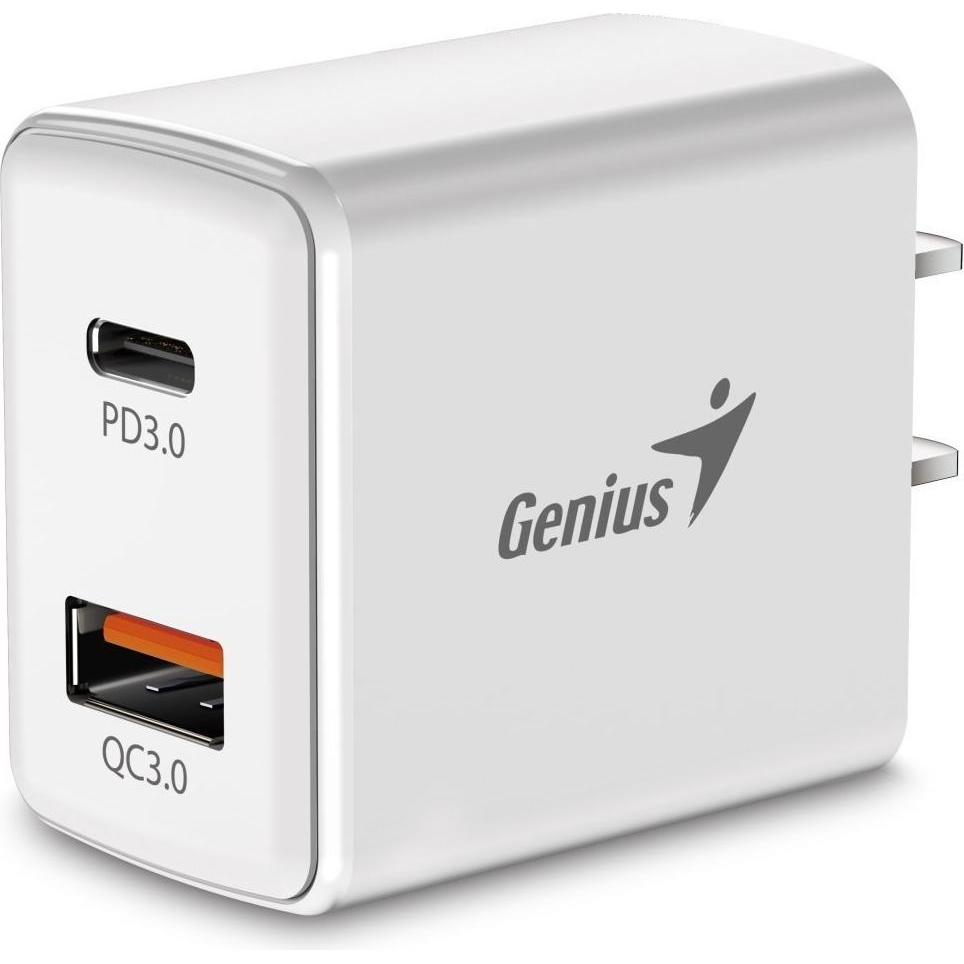 Genius PD-20AC bianco / Adattatore di ricarica / 20W / 1x USB-C / 1x USB-A / USB-C PD 3.0 / USB-A QC 3.0 (20 W), Caricatore USB, Bianco