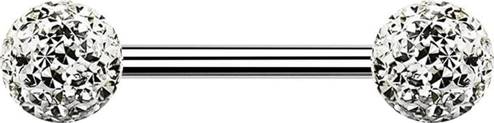Actual product image Star Piercing Barbell silver with two crystal balls silver epoxy protective layer (without brass, Surgical steel 316L)
