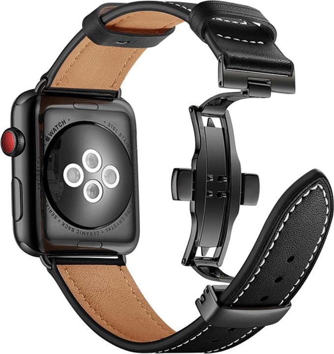 Actual product image EKO Watch strap genuine leather with folding clasp black (22 mm, Genuine leather)