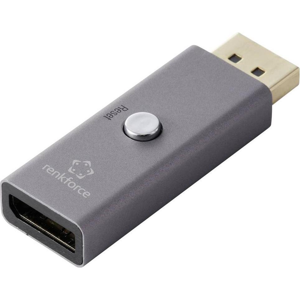 Renkforce DP 8K 60Hz EDID Emulator Aluminum shell Gold plated plug DisplayPort D, Adattatore dati + video, Grigio