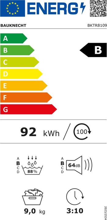 Energie-Label Bauknecht BKTR8109 (9 kg, Rechts, Wechselbar)