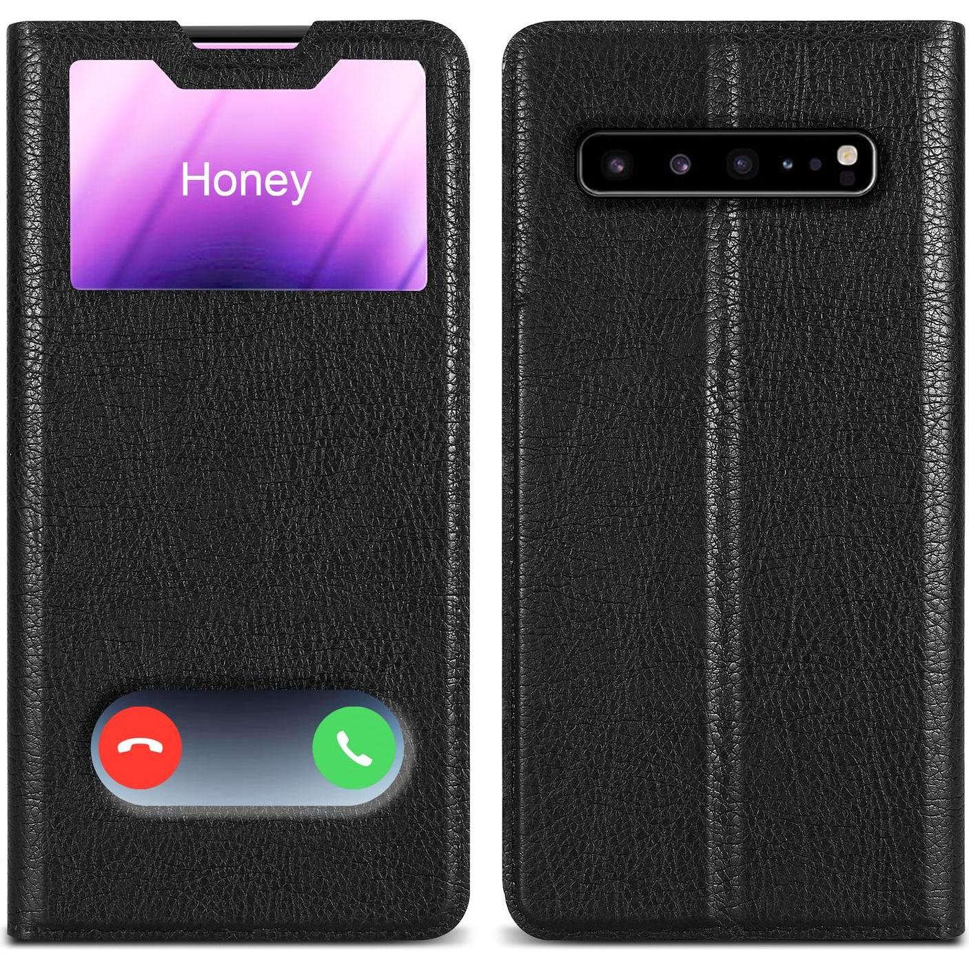 Cadorabo Book Hülle mit Doppelfenster für Samsung Galaxy S10 5G (Samsung Galaxy S10 5G), Smartphone Hülle, Schwarz