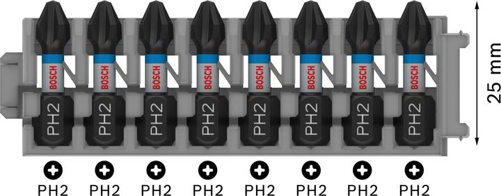 Actual product image Bosch Professional Zubehör PRO Phillips impact bit, PH2, 25 mm, 8 pcs. (Cross Phillips PH)
