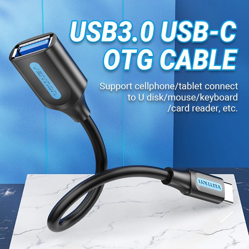 Thumbnail - Vention USB-C 3.1 Male to USB-A Female OTG Cable CCVBB 0.15m, Black, PVC (0.15 m, USB 3.2 Gen 1), USB Kabel