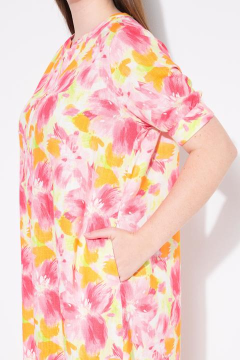 Actual product image Ulla Popken Floral Short Sleeve Linen Blend Dress (54)