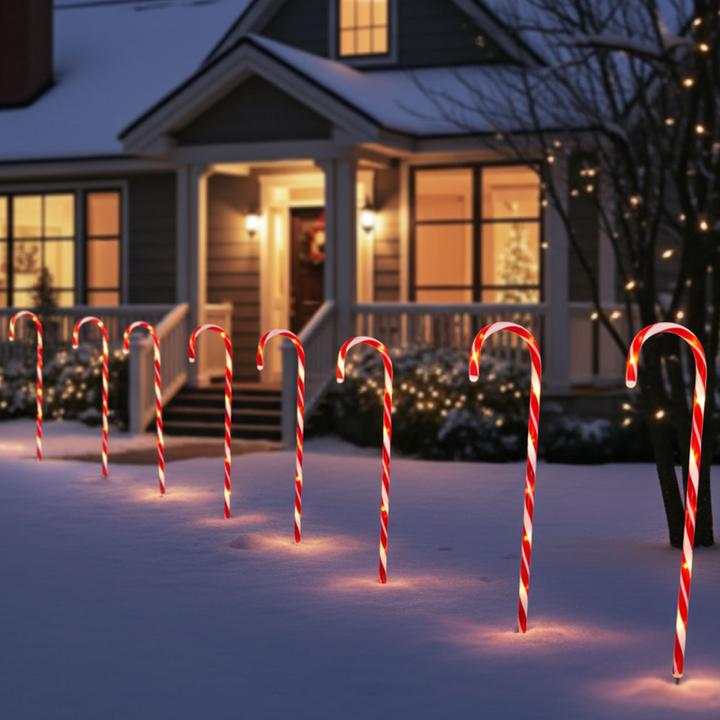 Produktbild Koopman LED-Gartenstecker Zuckerstange, 4 Stück, rot-weiss, je H 74 cm