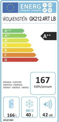 Energy Label PKM Refrigerator Combi GK 212.4 RT LB blue (212 l)