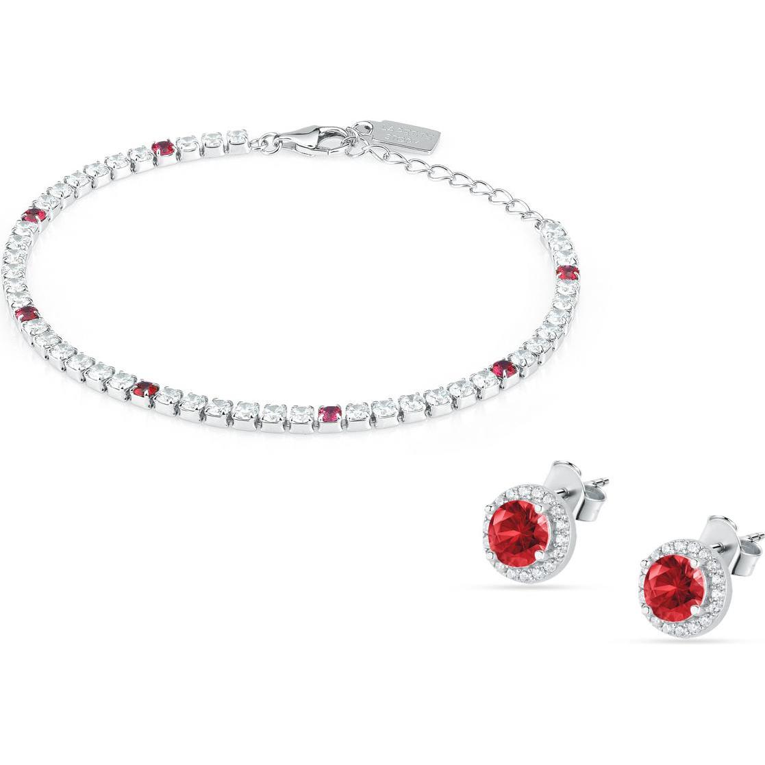 La Petite Story, Schmuck Set, Elegant Jewelry Set With Zircons Kit Lps20awv01 - Bracelet And Earrings, Silber, Rot, (Silber 925)