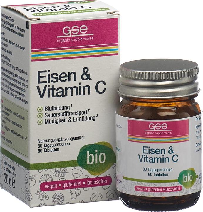 Image du produit GSE Fer + Vitamine C Complexe bio cpr (60 pièce(s), Cachets, 123 g)