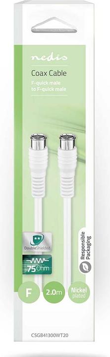 Immagine prodotto Nedis Cavo satellite e antenna | Spina F | Spina F | Nichelato | 75 Ohm | Doppia schermatura (75 dB, Cavi antenna)