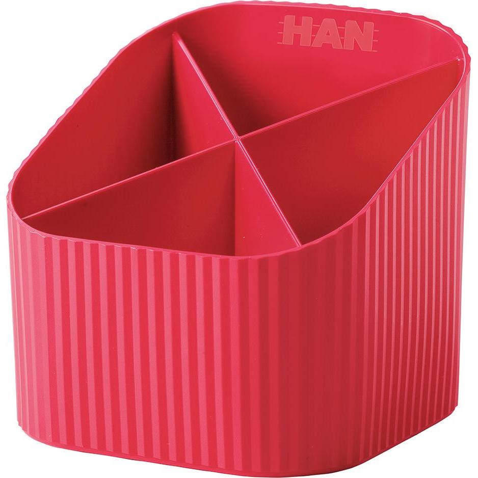 Han, Schreibtisch Accessoire, Stifteköcher Re-X-LOOP, rot 4 Fächer, 100% recycelter Öko-Kunststoff