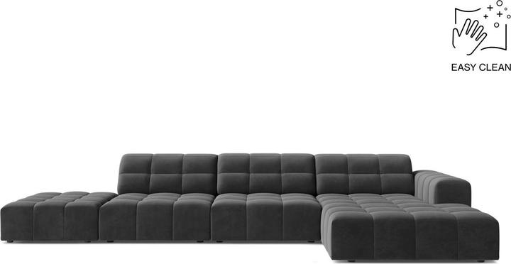 Cosmopolitan Design Velvet Right Corner Sofa, "Chicago", 5 Seats, Grey, 348x167x78 Made in Europe