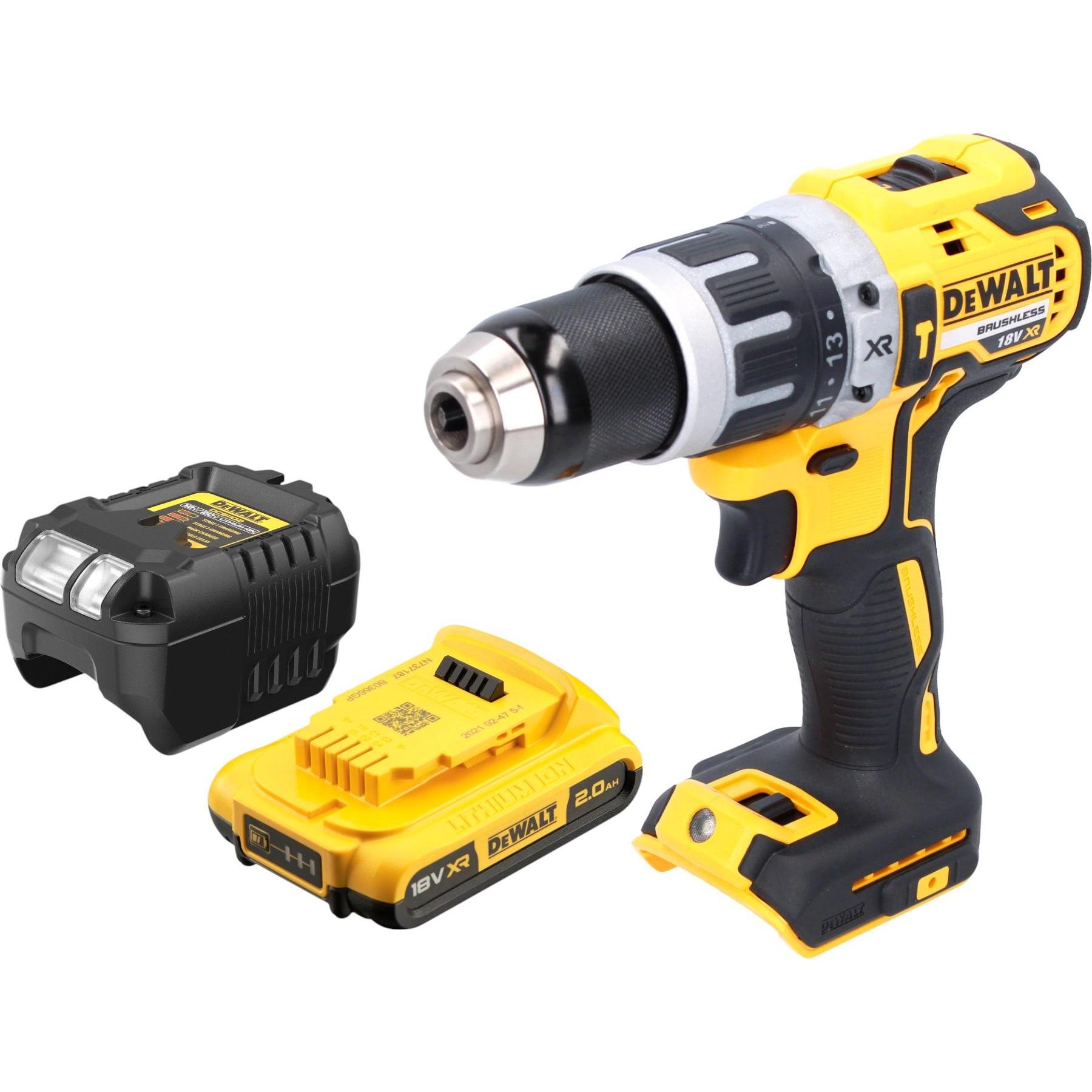 DeWalt, Bohrmaschine + Akkuschrauber, DCD 796 D1 Akku Schlagbohrschrauber 18 V 70 Nm Brushless + 1x Akku 2,0 Ah + Ladege...