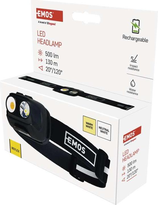 Actual product image Emos COB LED rechargeable headlamp P3542, 500lm, 130m, Li-pol 1200 mAh (500 lm)
