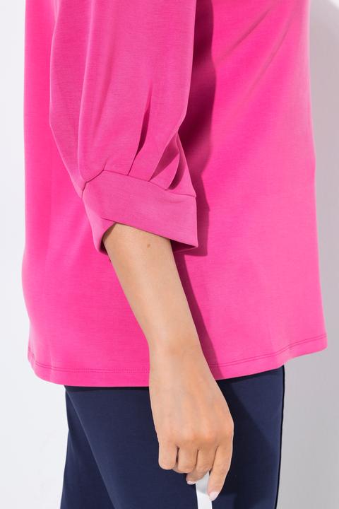 Image du produit Ulla Popken Sweat-shirt avec plis fantaisie, col rond et manches ballon 3/4 (56)