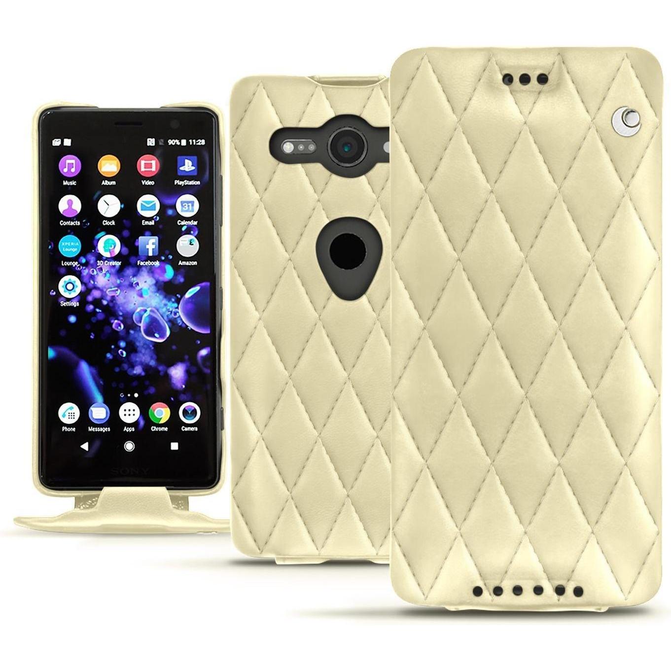 Noreve Lederschutzhülle vertikal (Sony Xperia XZ2 Compact), Smartphone Hülle, Beige