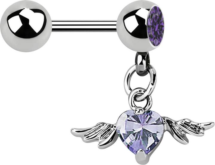 Actual product image Star Piercing Micro barbell with ball and pendant wing crystal heart lavender (without brass, Surgical steel 316L)