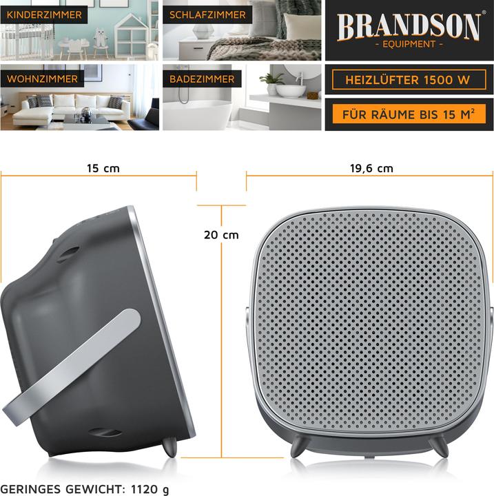 Actual product image Brandson KeramiK fan heater 1500 W, bathroom quick heater with temperature control, energy-saving, quiet (1500 W)