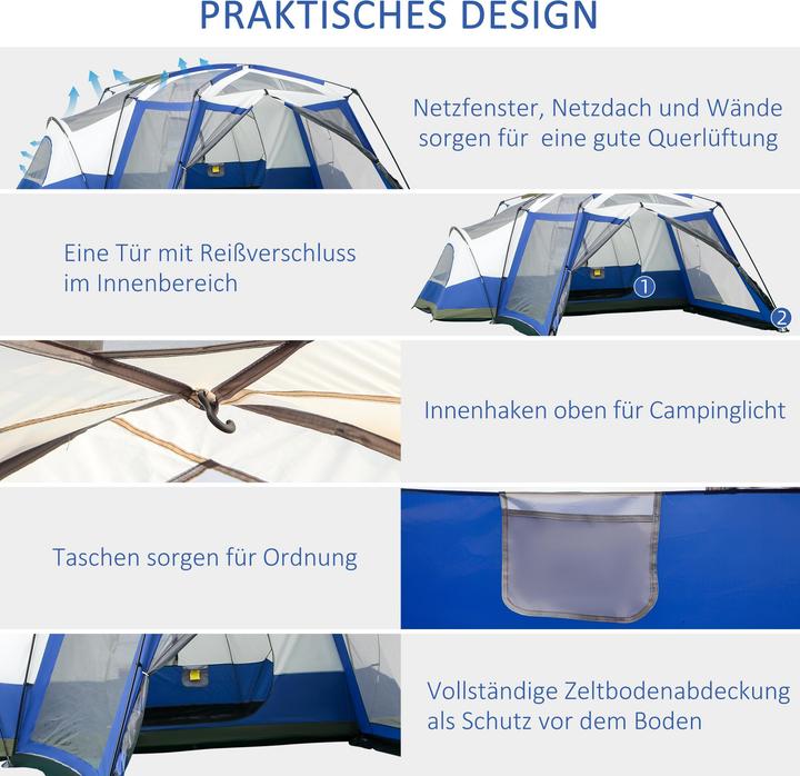 Produktbild Outsunny Zelt mit 2 Tragetaschen (Tunnelzelt, 16.75 kg, 8 Personen)
