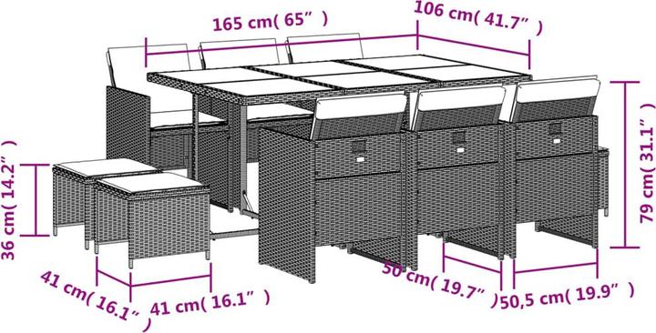 Produktbild vidaXL Garten Essgruppe (165 x 106 x 73 cm)