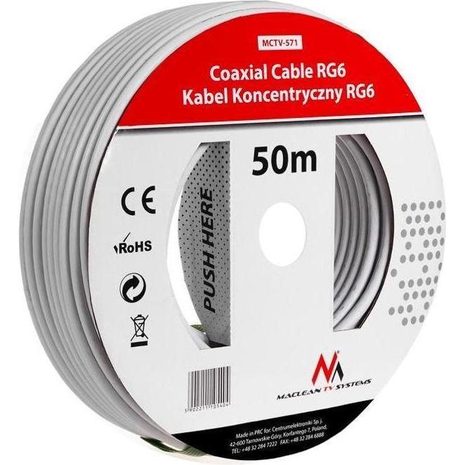 Maclean Bobine de Câble Coaxial M/M 50m (Blanc) (Antennenkabel), Antennenkabel