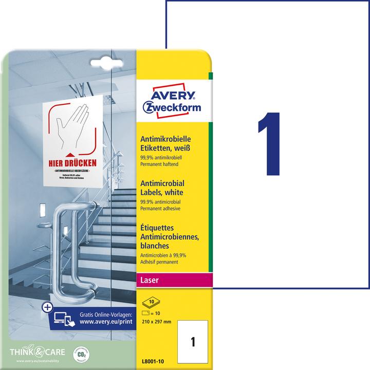 Immagine prodotto Avery AVZ L8001-10 Etichette antimicrobiche 210x297mm bianco
