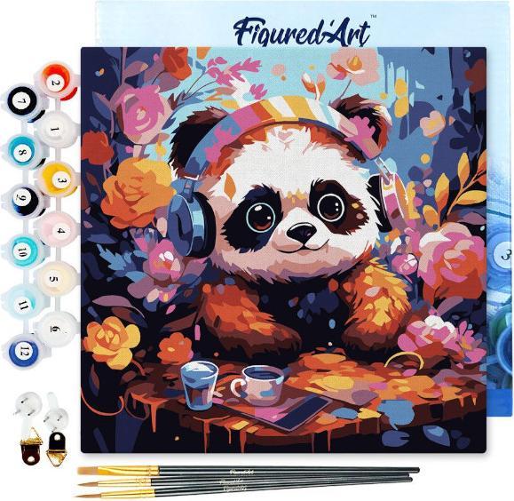 Figured'Art Mini Malen nach Zahlen mit Rahmen - Fantasie-Panda und Blumen