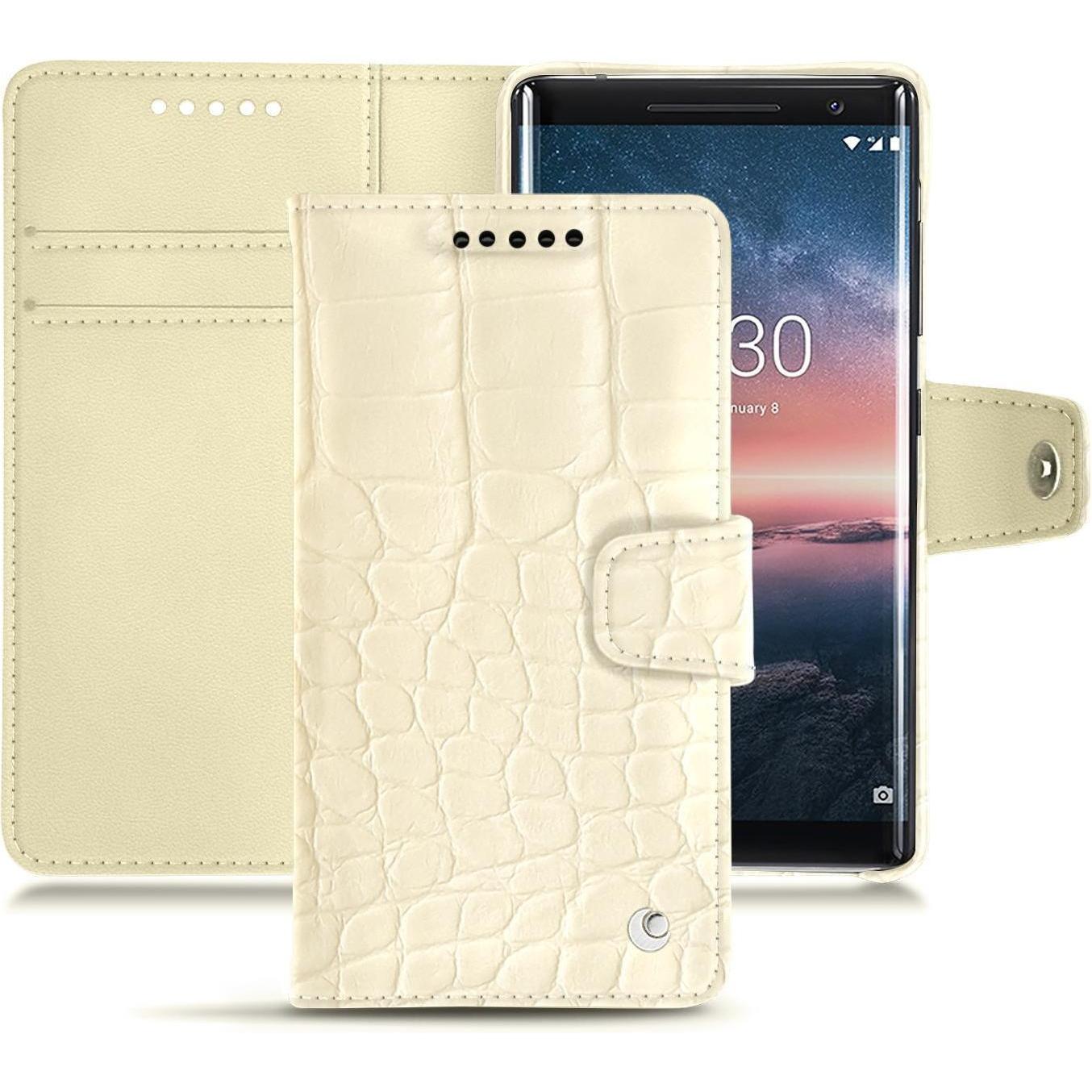 Noreve Lederschutzhülle Wallet (Nokia 8 Sirocco), Smartphone Hülle, Weiss