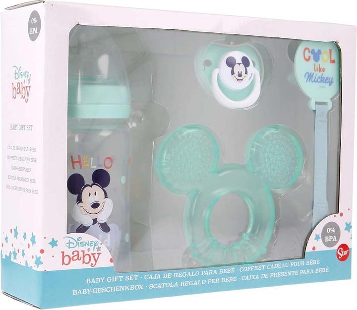 Actual product image Disney Baby set (bottle with teat 240 ml, anatomical teat, teether, teether holder) (Cool) (4x)