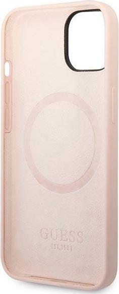 Actual product image Guess GUHMP14MSBPLP iPhone 14 Plus 6.7" różowy/pink hard case Silicone Logo Plate MagSafe (Apple iPhone 14 Plus)