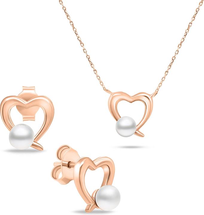 Immagine prodotto Brilio Set di gioielli romantici in argento e bronzo con perle - Orecchini e collana