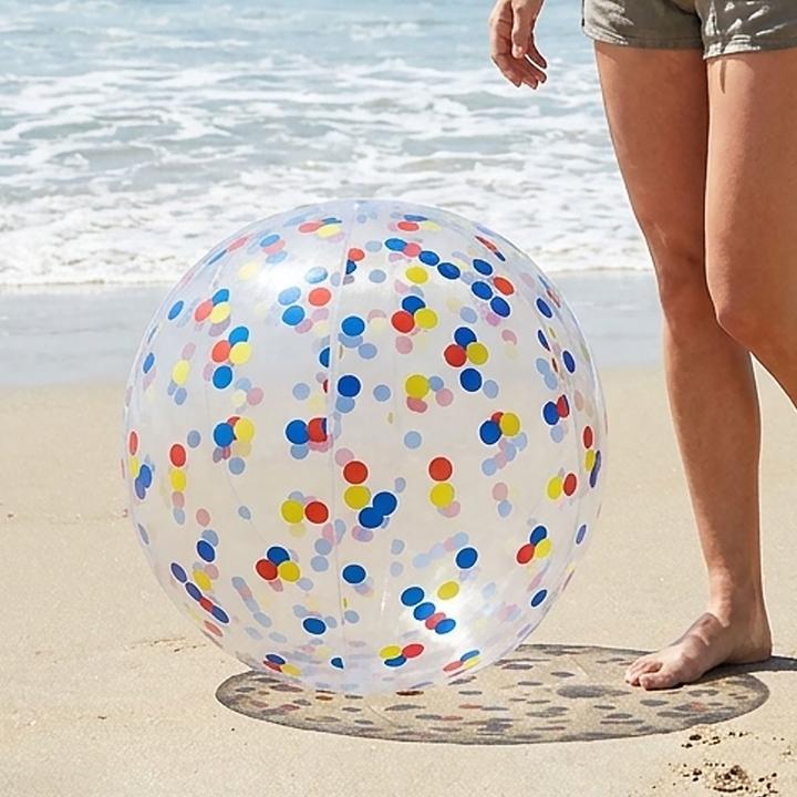 Produktbild XQ Max 2er-Set Aufblasbarer Strandball 50 cm Durchmesser - Halbdurchsichtig mit bunten Konfetti-Punkten