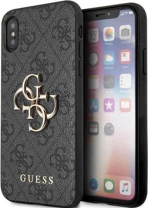 Productafbeelding Guess 4G Groot metalen logo - iPhone X hoesje (szary) (Apple iPhone X, Apple iPhone XS)