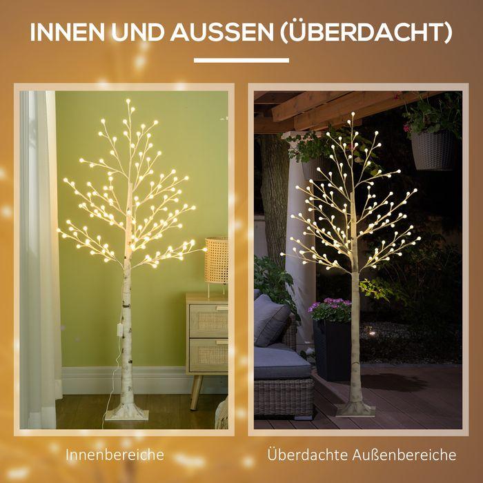 Produktbild Swisshandel24 Künstliche Birke mit 120 LED-Lichtern, 3 Helligkeitsstufen, faltbare Äste, IP44, 150 cm, Weiss
