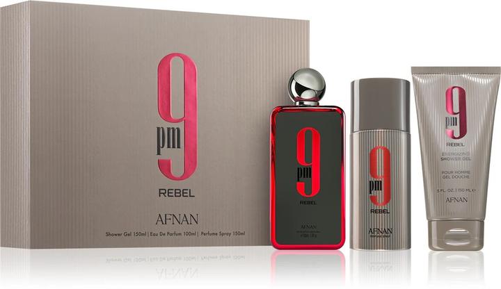 Afnan 9pm Rebel Eau De Parfum 100 Ml Deodorant Spray 150 Ml And Shower Gel 150 Ml (Perfume set)