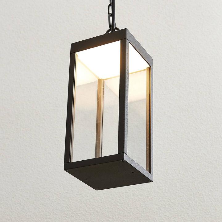 Image du produit Lucande Cube LED Extérieur Lampe suspendue H26 Graphite (750 lm, IP54)