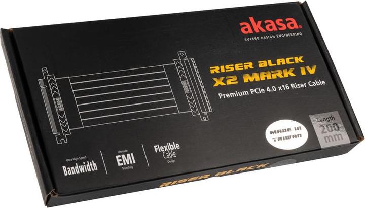 Actual product image Akasa Riser Black X2 Mark IV, Premium PCIe 4.0 x16 Riser Cable