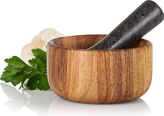 Produktbild AdHoc Mörser Taru, Akazienholz/Granit, D: 13 cm, H: 6,8 cm, Stössel D: 4 cm, H: 14 cm (13 x 6.80 cm)