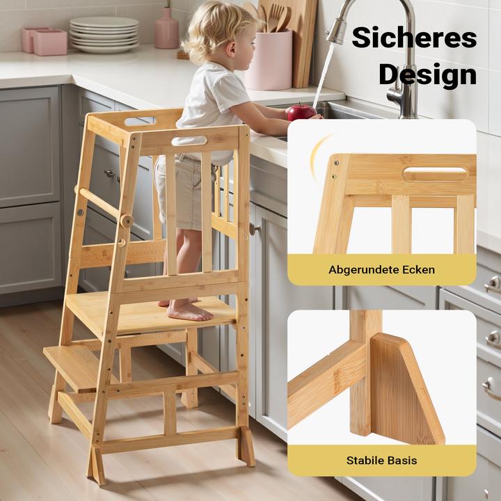 Produktbild Wiltec Kinderstuhl Lernturm 57x46x90cm Bambus Lernstuhl Kinder Stehstuhl (57 x 46 x 90 cm)