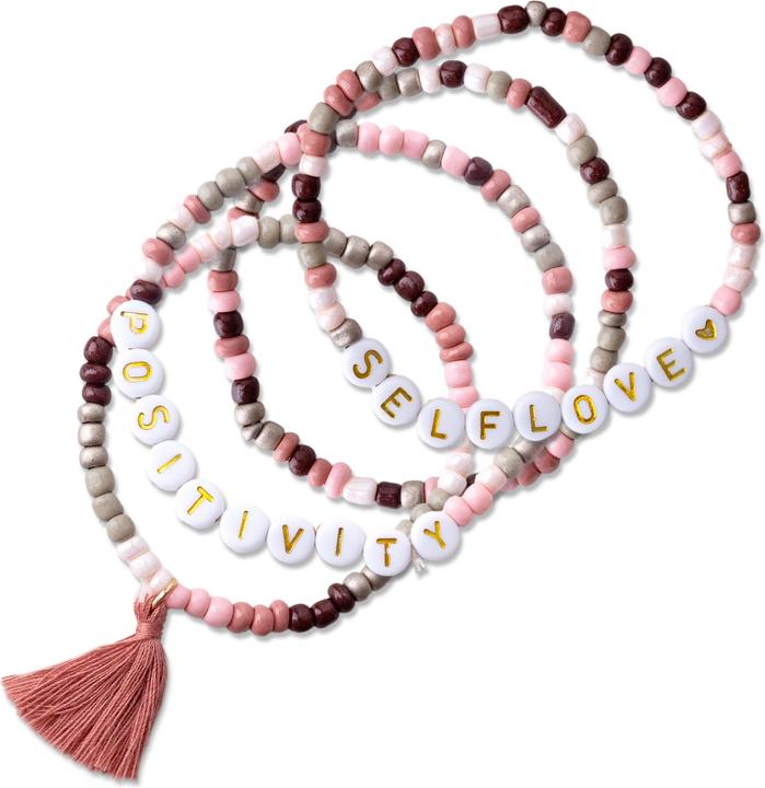 Immagine prodotto Papierdrachen 4 Perlenarmbänder – POSITIVITY und SELFLOVE (Materiale sintetico, Tessuto, Gomma)