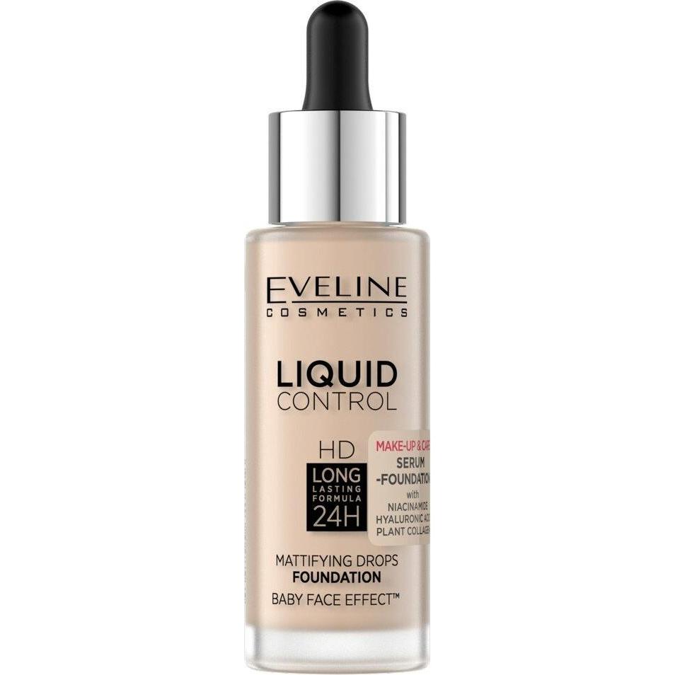 Eveline, Base trucco + Primer, Fondotinta Liquid Control HD Mattifying Drops matujący podkład do twarzy 002 Soft Porcelain (002 Porcellana morbida)