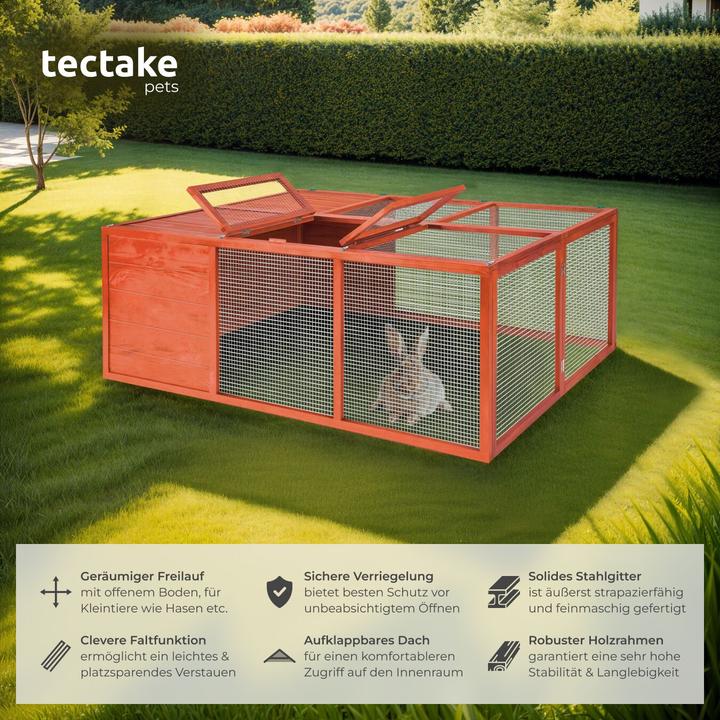 Actual product image tectake Rabbit hutch Murphy, foldable, with roof opening, 150x103x53cm