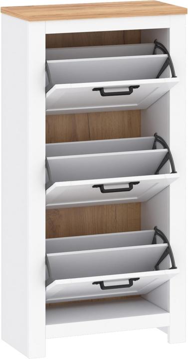 Produktbild Home123 Schuhschrank TEOLO 2 weiss + eiche (64 x 31 x 126.50 cm)