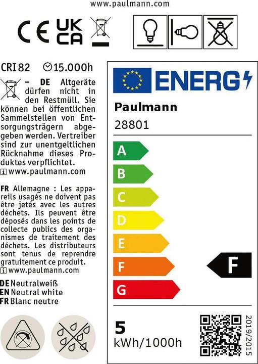 Energielabel Paulmann Speldvoet (G9, 5 W, 470 lm, 3 x, F)