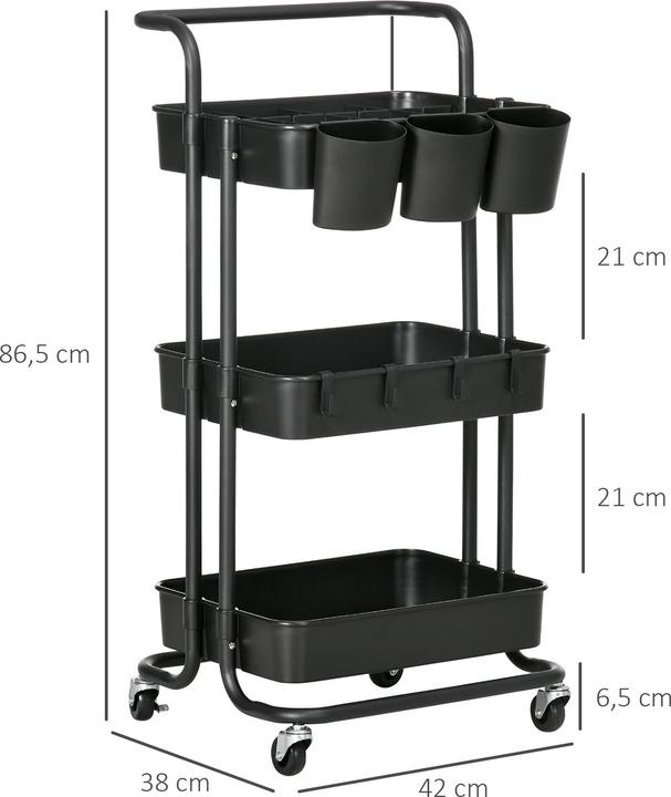 Image du produit Homcom Servierwagen Stahl, ABS Schwarz