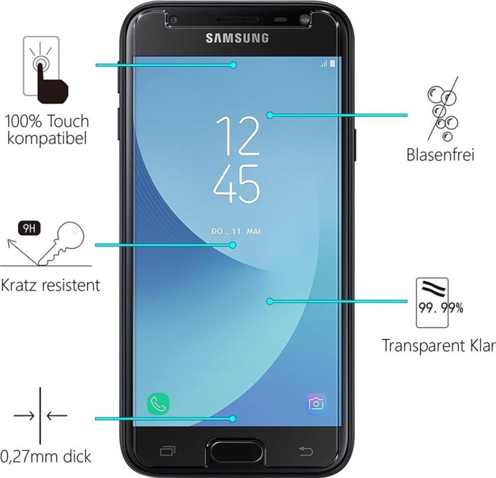 Produktbild Screenguard Samsung Galaxy J5 2017 Panzerglas Schutzfolie Case Friendly Design (1 Stück, Samsung Galaxy J5 (2017))