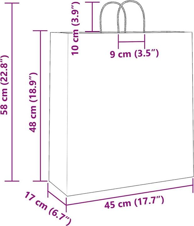 Produktbild VidaXL Kraftpapiertüten 250 Stk. mit Henkel Braun 45x17x48 cm Papiertüte (Geschenktüte, 250 x)