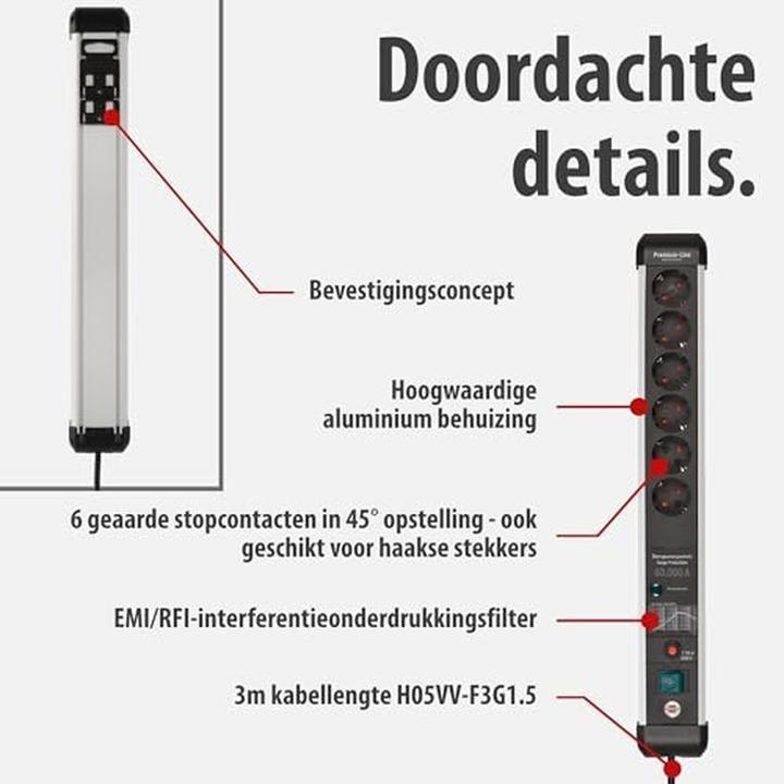 Produktbild Brennenstuhl 1391010600 Steckdosenleiste Aluminium (eloxiert), Schwarz Schutzkontakt 1 St. (6 x, CEE 7/3, 3 m)