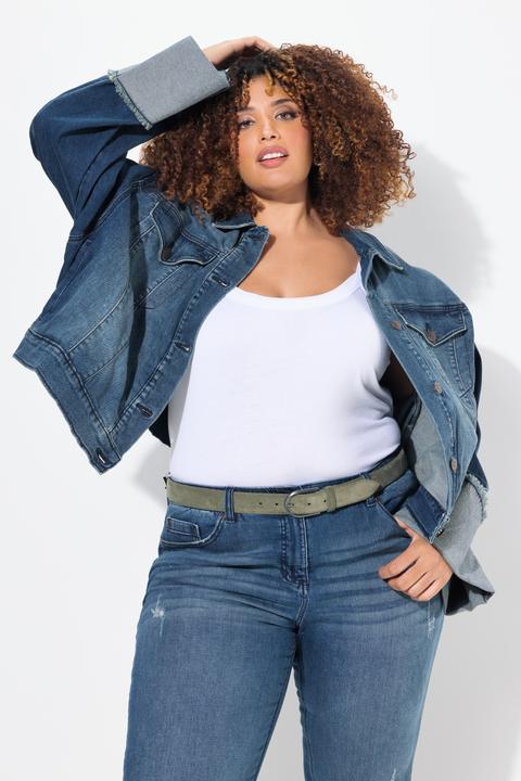 Produktbild Ulla Popken Jeansjacke, Fransen, Hemdkragen, breiter Ärmelumschlag (50, 52)