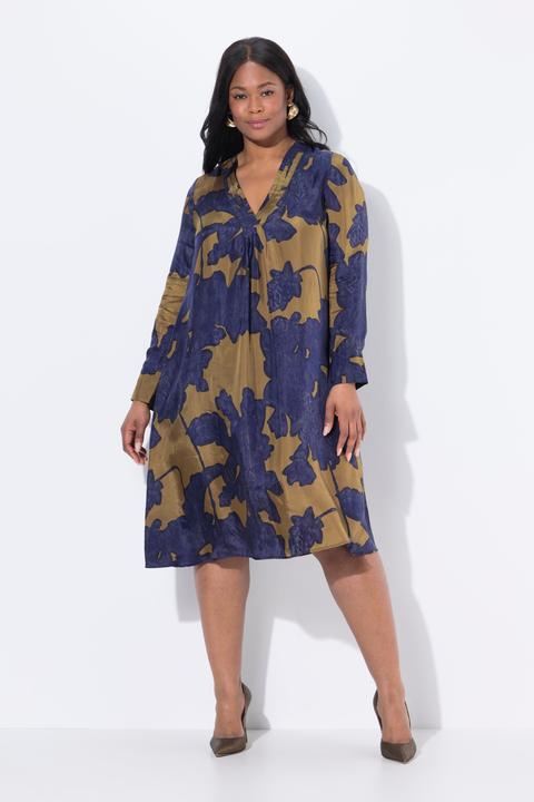 Produktbild Ulla Popken Cuprokleid, Blüten, A-Linie, V-Ausschnitt, Langarm (46, 48)